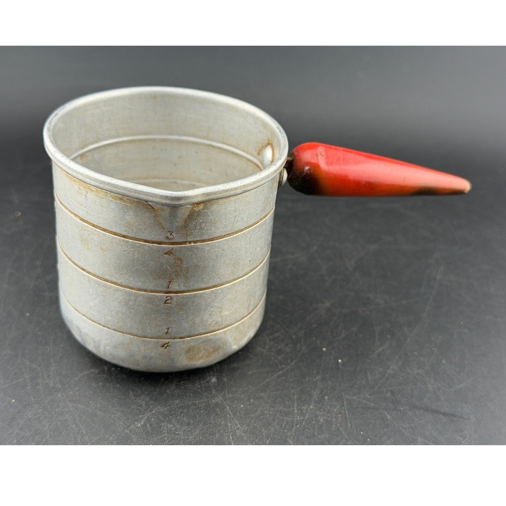 Vintage Aluminum Measuring Cup-Red Bakelite Bullet Handle, 1 Cup Pour Spout